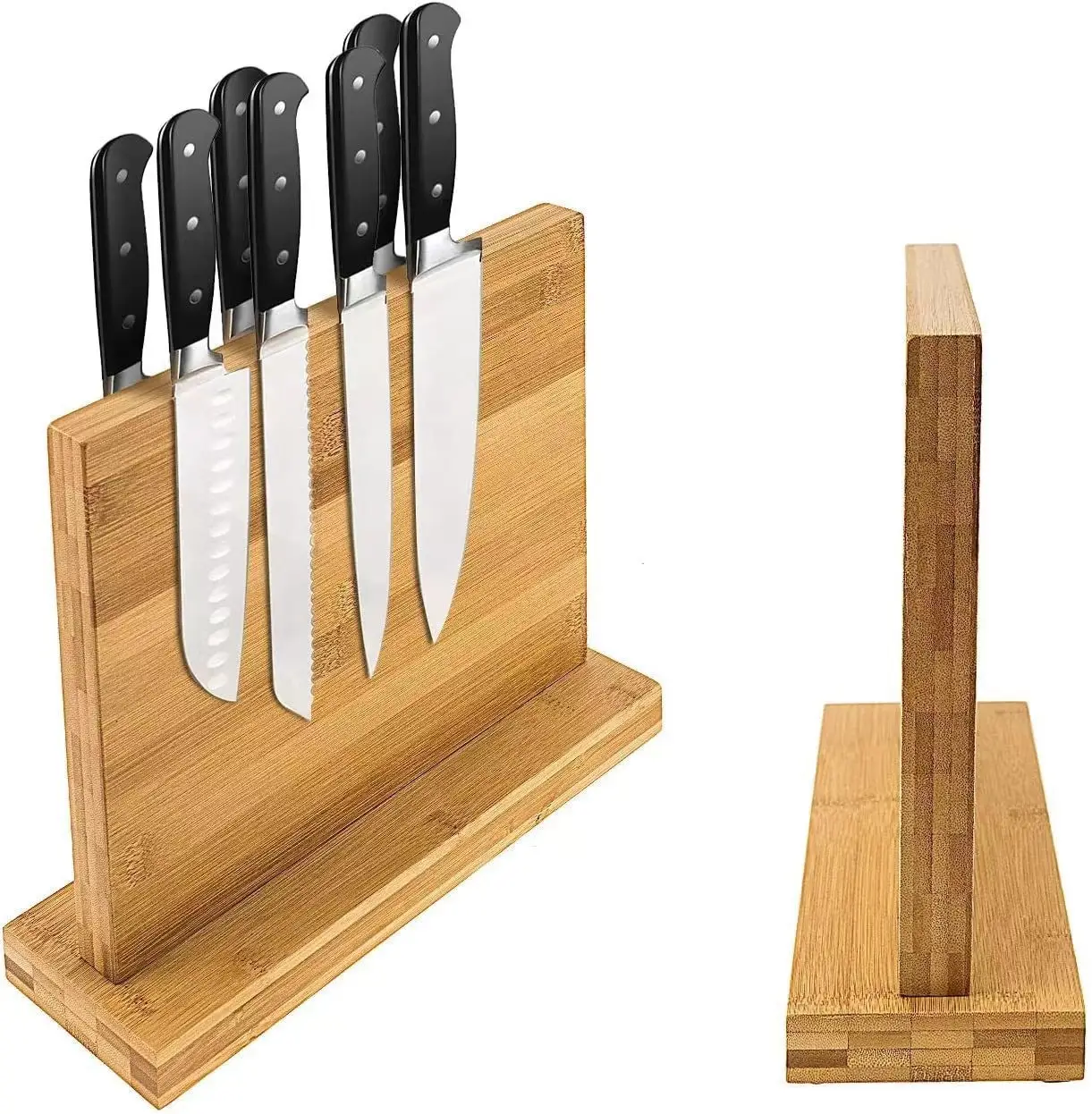 Kitchen knife accessory bamboos storage block stand magnetic strip knife magnet holder bamboos magnetic knife block