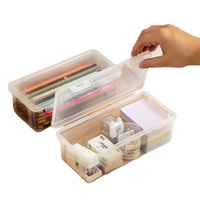 Boîte de rangement transparente à motif carré, organiseur de bureau pour enfants, grande capacité, boîte à crayons en plastique