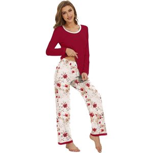 Ensemble de pyjama pour femmes personnalisé, haut à manches longues avec pantalon fleuri, viscose bambou, vêtements de détente, tailles S-XXL - Product Image 3