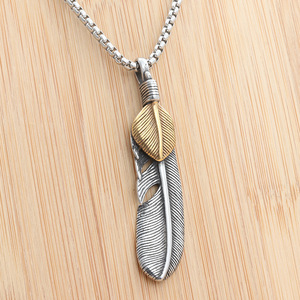 European American Style <b>Titanium</b> Steel Feather Pendant Men's Punk Retro Themed Charm Stainless Steel Gift Jewelry - Product Image 1