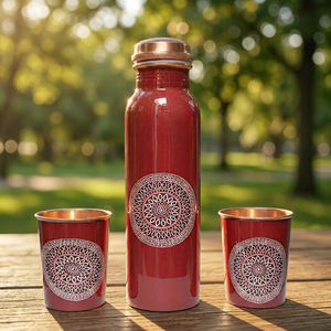 Botella de agua de cobre rojo con tapa y cristal decorativo a juego, a prueba de fugas, portátil, para viajes, oficina, regalo, uso escolar - Product Image 2