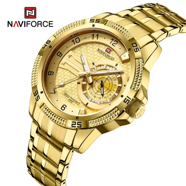 NAVIFORCE Men Watch 9206 Japan Movement Quartz Stainless Steel Golden Waterproof Luminous Wristwatches