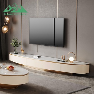 Meuble TV moderne de luxe en bois avec plateau en marbre et ensemble table basse assortie, doté d'une <span class=keywords><strong>console</strong></span> beige et d'un design d'armoire flottante - Product Image 2