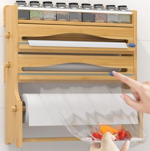 Organisateur de cuisine moderne en bambou, quatre niveaux, multifonctionnel, porte-serviettes en papier, distributeur de <span class=keywords><strong>film</strong></span> plastique, <span class=keywords><strong>film</strong></span> alimentaire, papier aluminium - Product Image 2