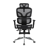 Chaise de bureau ergonomique en maille intégrale noire à prix réduit avec support lombaire respirant et repose-pieds