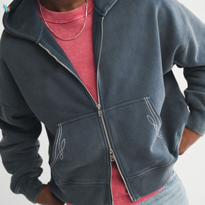 Sweat à capuche zippé ample en coton français lourd, personnalisé avec un logo, streetwear, pour homme - Product Image 5