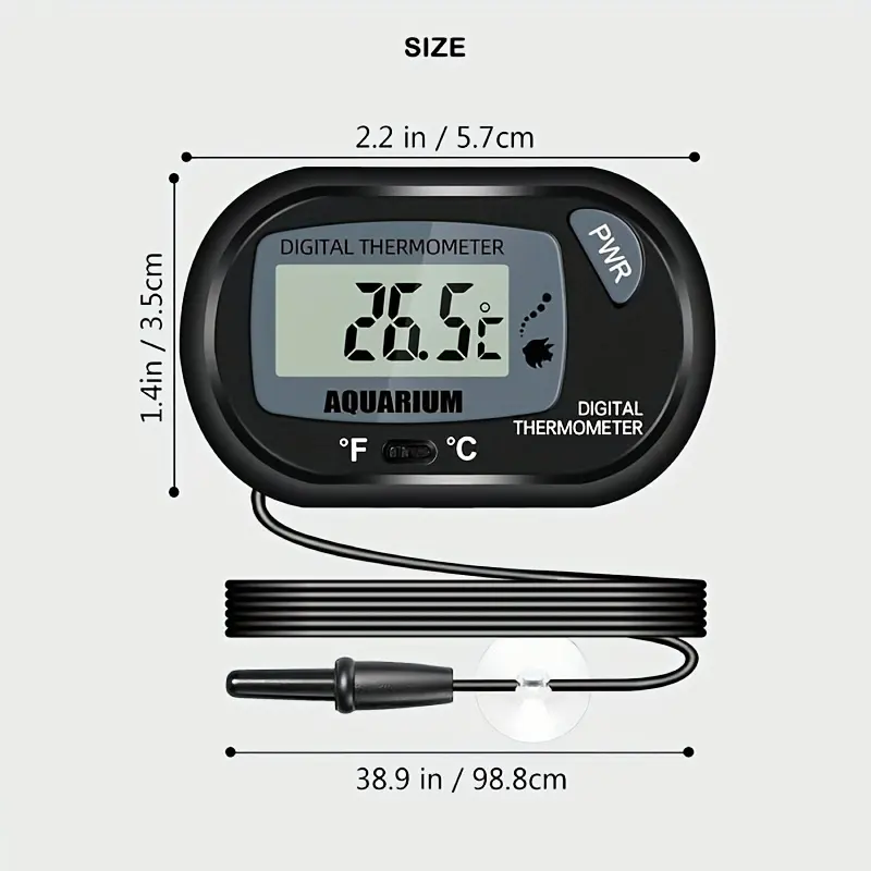 Lcd Digital Aquarium Thermometer, Fish Tank Thermometer With Water-resistant Sensor Probe And Suction Cup For Reptile