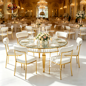 โต๊ะจัดเลี้ยงงานแต่งงานทรงกลมหรูหราทันสมัย โครงเหล็กกล้าไร้สนิมสีทอง สำหรับห้องจัดเลี้ยงในโรงแรม - Product Image 5