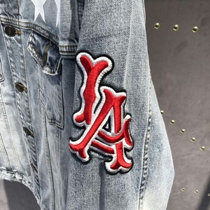 Áo khoác denim nam có logo Y2K tùy chỉnh, phối họa tiết vá, áo khoác denim đã qua xử lý, có thêu - Product Image 5