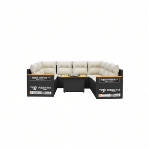 Conjunto de Sofá de Jardín de Ratán Negro con Cojines Crema, Muebles Modernos para Exteriores, para Patio y Jardín - Product Image 1