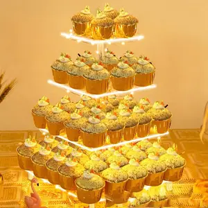 Acrylic Cake Display Square 4-layer LED Luminous Colorful Party Cake Frame Assembly Display Frame