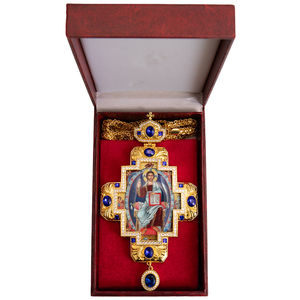 ZD066 Novissima Croce Pettorale da Vescovo della Chiesa Greca Ortodossa Europea Collana in Ottone Dorato 18K con Pietre e Immagine Personalizzabili - Product Image 4