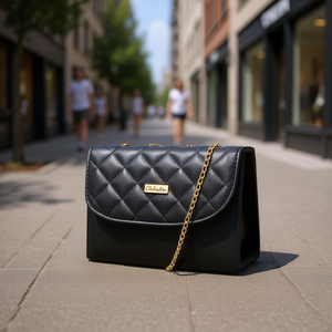 Bolso Bandolera Fana para Mujer de Ela, Negro, con Correa de Cadena con Diseño de Diamantes, para Todas las Temporadas, Material Sintético - Product Image 2