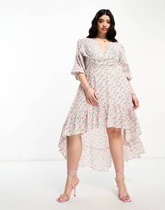 Escote en V Mangas Voluminosas Ojo de Cerradura Espalda Alto Bajo Dobladillo Faldas Curvilíneas Vestido de talla grande para <span class=keywords><strong>mujer</strong></span> - Product Image 4