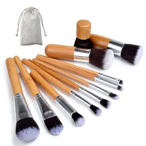 Top Quality Fiber Hair Natural Bamboo Makeup Brushes Set 11pcs with Bag Make Up Brush Tool