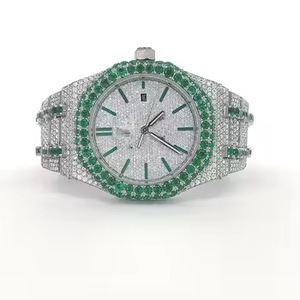 Montre à quartz en acier inoxydable Moissanite de créateur de mode haut de gamme, style moderne élégant, pierres précieuses brillantes, mouvement à quartz précis - Product Image 1