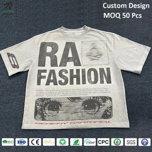 Produzione OEM/ODM Personalizzata: T-Shirt Oversize in Cotone 100% Organico, Vestibilità Boxy, Effetto Invecchiato con <span class=keywords><strong>Stampa</strong></span> Grafica - Product Image 1