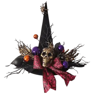 Senmasine dekorasi pesta laba-laba besar merah pernak-pernik busur mati cabang menyeramkan kepala kerangka tangan Halloween topi penyihir