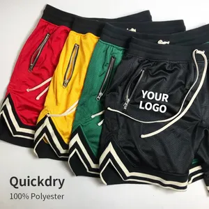 Pantalones cortos de entrenamiento para correr para hombre, shorts de malla con logotipo personalizado de poliéster para gimnasio