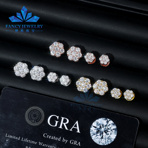 Collection de luxe, <span class=keywords><strong>boucles</strong></span> <span class=keywords><strong>d</strong></span>'<span class=keywords><strong>oreilles</strong></span> en moissanite VVS, <span class=keywords><strong>argent</strong></span> sterling <span class=keywords><strong>925</strong></span>, bijoux unisexes, grappe de fleurs, halo de diamants, avec GRA - Product Image 1