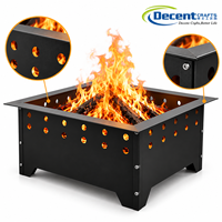 Brasero carré en bois, en métal noir mat découpé au laser avec motif circulaire, quatre pieds, pour patio et jardin, brasero extérieur en fer