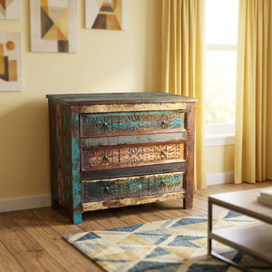 Vintage Recycled Mango Wooden Living Room Cabinets Chest of <b>Drawers</b> 3 <b>Drawers</b> Storage Furniture Bedside <b>Drawer</b> Table - Product Image 3
