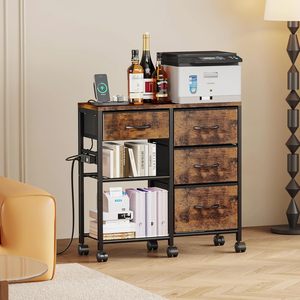 Archivador de 4 cajones con estación de carga, mesa de soporte de impresora rodante con estante de almacenamiento abierto, archivador de tela móvil - Product Image 6