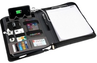 Ensemble de dossiers A4 portables avec fermeture éclair en cuir PU, cadeau d'affaires, logo personnalisé, chargeur sans fil 6800mAh OEM