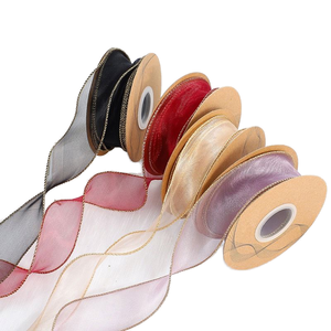 Customized Floral Organza Bow Ribbon Spool for <b>Christmas</b> <b>Gift</b> Wrapping Gold Edge Wrinkle-Resistant 9m Length Clothing - Product Image 1