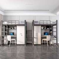Lit mezzanine en métal avec bureau et armoire, lit superposé pour dortoir étudiant avec armoire de rangement et échelle