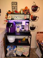Rak Microwave Logam 5 Tingkat, Stasiun Kopi dengan Lampu LED dan Pengait Berbentuk S, Rak Dapur Hitam, Dikirim Melalui Pos