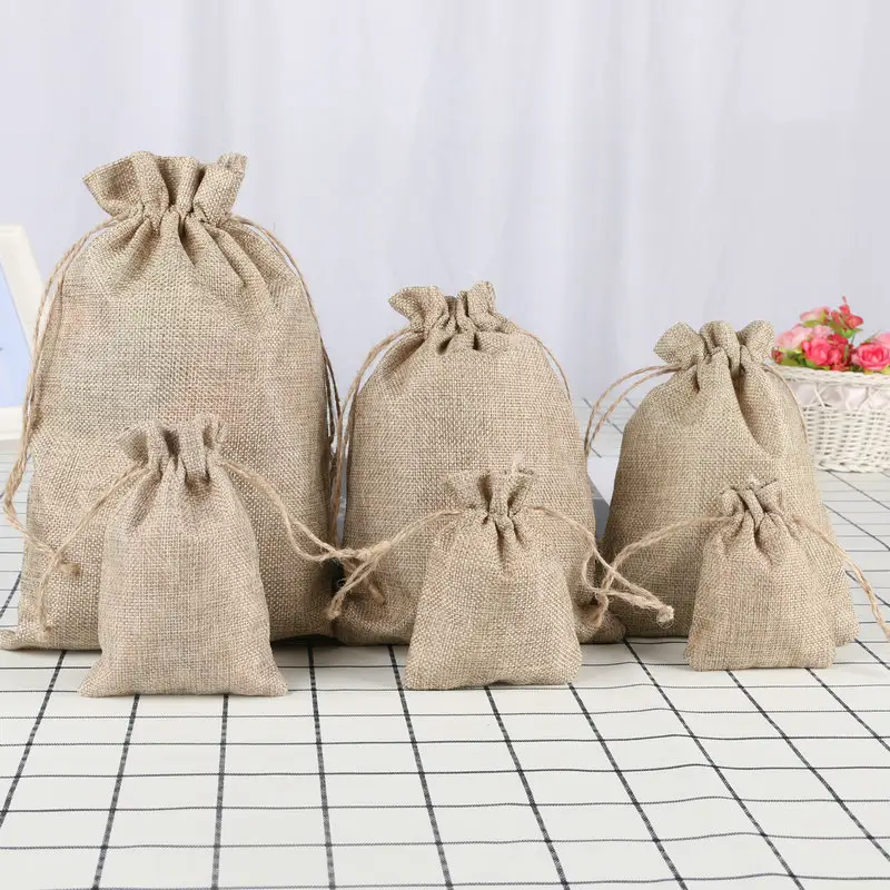 Sıcak satış özel boş küçük çuval bezi takı hediye paketi çanta jüt İpli çanta ev malzemeleri için