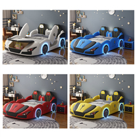 Unique Designer White Car Bed for Boys Creative Leather Children's Bed with Storage Modern Upholstered Safety Children's Bed Set