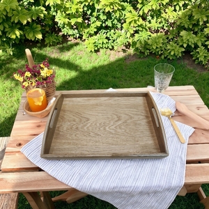 Assiette à dîner en bois de <span class=keywords><strong>chêne</strong></span> écologique avec revêtement à l'huile de cire de bois <span class=keywords><strong>Plateau</strong></span> de petit déjeuner durable en forme de rectangle Poignées incurvées Design moderne - Product Image 2