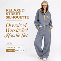 Ensemble de survêtement décontracté gris uni grande taille pour femme, automne, pantalon ample à jambes larges longueur genou, deux pièces