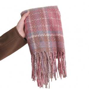 Écharpe longue d'hiver douce et confortable en tissu simili cachemire, imprimé numérique feuilles et fleurs, pour femmes, avec pompons YHK0055 - Product Image 5