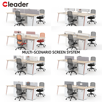 Poste de travail de bureau moderne pour 4 personnes avec écran acoustique de confidentialité, système modulaire en acier et bois pour bureaux commerciaux