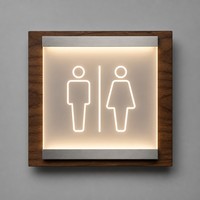 Panneau de signalisation de toilettes lumineux en alliage d'aluminium de qualité supérieure, plaque de toilettes d'hôtel rétroéclairée de luxe, signalétique de salle de bain en acrylique givré IP54