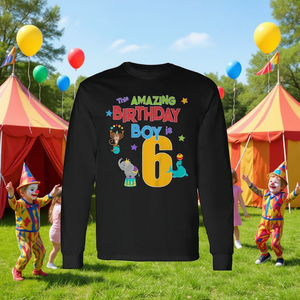 T-shirt à manches longues pour enfants de 6 ans, fête d'anniversaire sur le thème du cirque, le superbe garçon d'anniversaire a six ans - Product Image 3