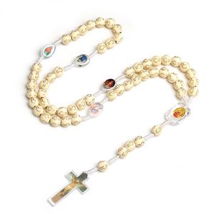 Rosario de Plástico con Cruz Religiosa, Cuentas de 8mm, Rosarios Católicos, Joyería Dorada, Collares, Regalo de Comunión - Product Image 3