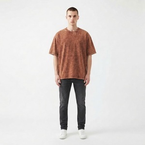 Camiseta vintage de manga corta con cuello redondo y lavado ácido, estilo streetwear, con logo personalizado para hombre, camiseta oversize de algodón lavado para hombre - Product Image 3