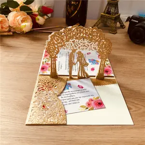 Luxus elegante Goldfolie Glitter 3D Pop-up Hochzeits einladung karten Braut dusche Faire Teil Mariage Carte de Invitaciones de xv