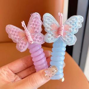 女性の女の子のための高弾性ヘッドロープ付きYTかわいいバタフライフラワーヘアネクタイ電話線プラスチック素材レザーバンド - Product Image 3