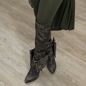 Botas de Mujer Hechas a Medida, Botas de Tacón Alto con Punta Puntiaguda y Camuflaje, Botas Largas por Encima de la Rodilla con Bolsillos - Product Image 5