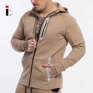 Premium Stylish Reflective Stripes Printed Cotton Blank Plain Custom Embossed Logo Sweatshirts Men Full Zip Up Hoodie