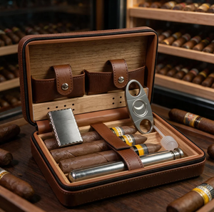 Vanace Handmade Leather Cigar Humidor Cedar Wood <b>Storage</b> <b>Box</b> with Hygrometer for Travel and Home - Product Image 1