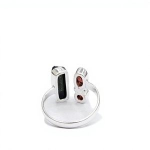 Handmade Garnet Ring Sterling Silver Minimalist Design Elegant Green Tourmaline Unique <b>Raw</b> Crystal Jewelry - Product Image 6