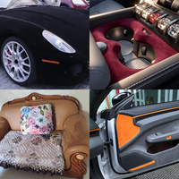 Stiker dekorasi Interior mobil, stiker kain dekorasi badan Interior mobil Suede dapat dilepas, stiker Film vinil beludru dengan perekat