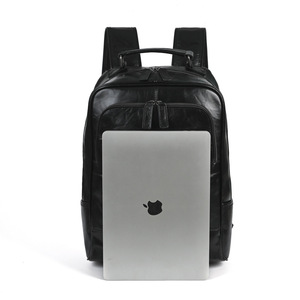 Men's Genuine Leather <b>Backpack</b> Large Capacity 36-55L Solid Color <b>Black</b> Casual Outdoor Travel <b>Backpack</b> With Interior Zipper - Product Image 5