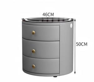 <strong>Round</strong> Luxury Smart Bedroom <strong>Bedside</strong> <strong>Table</strong>, 3 Drawer Wooden Nightstand with Wireless Charging &amp; USB Charging - Product Image 2